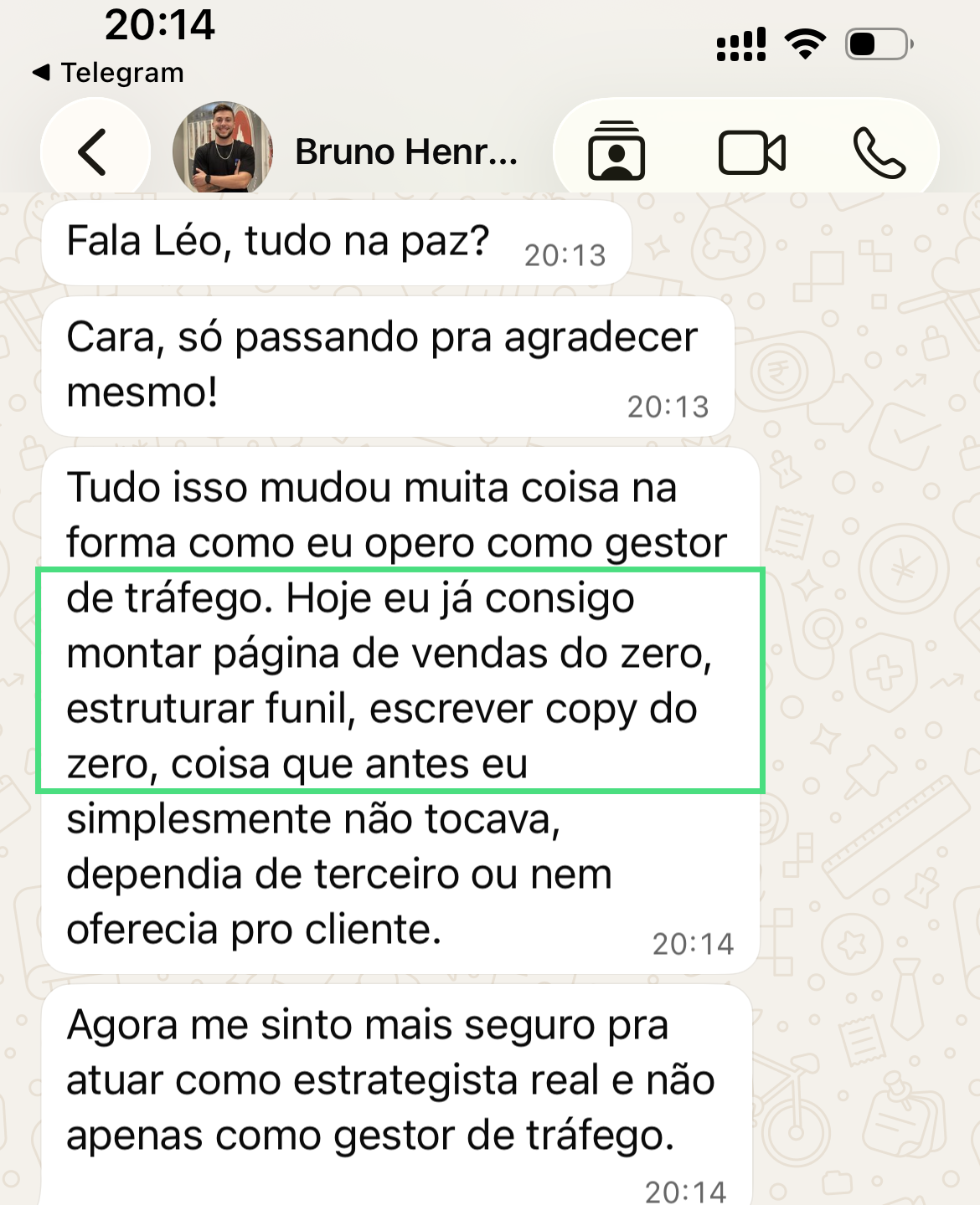 Mensagem de Bruno sobre o LEON